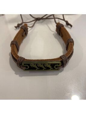 Adjustable Leather & Hemp Cord Bracelet With whales Engraved Metal Plate